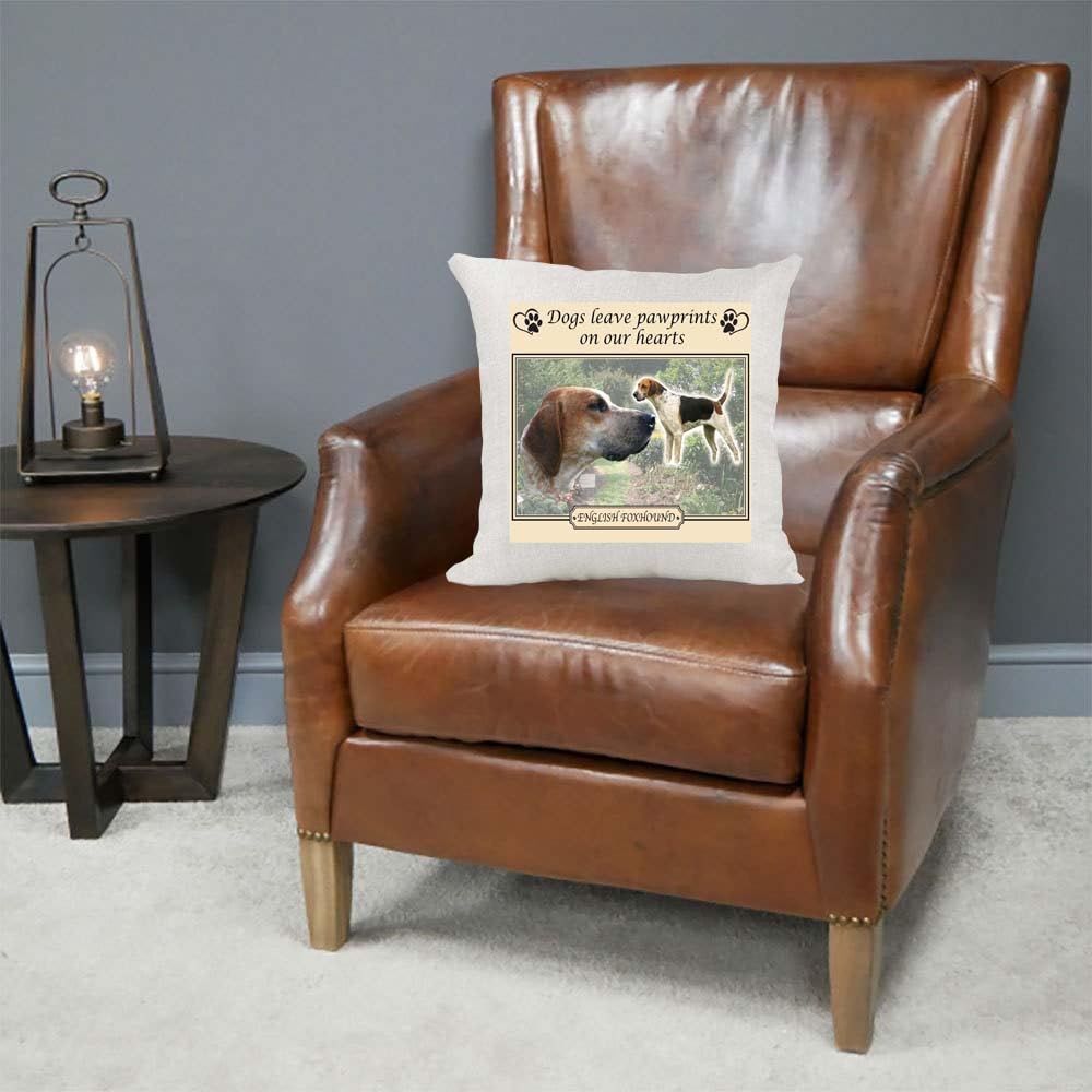English Foxhound Dogs Leave Pawprints on our Hearts Country Canvas Style Cushion Cover Gift