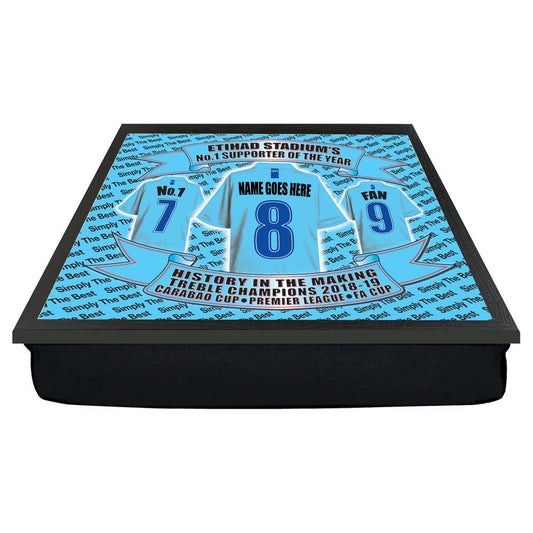 Manchester Blues Football Shirt Personalised Lap Tray Gift - Lap Tray - Dinner Tray - Ergonomic Cushion