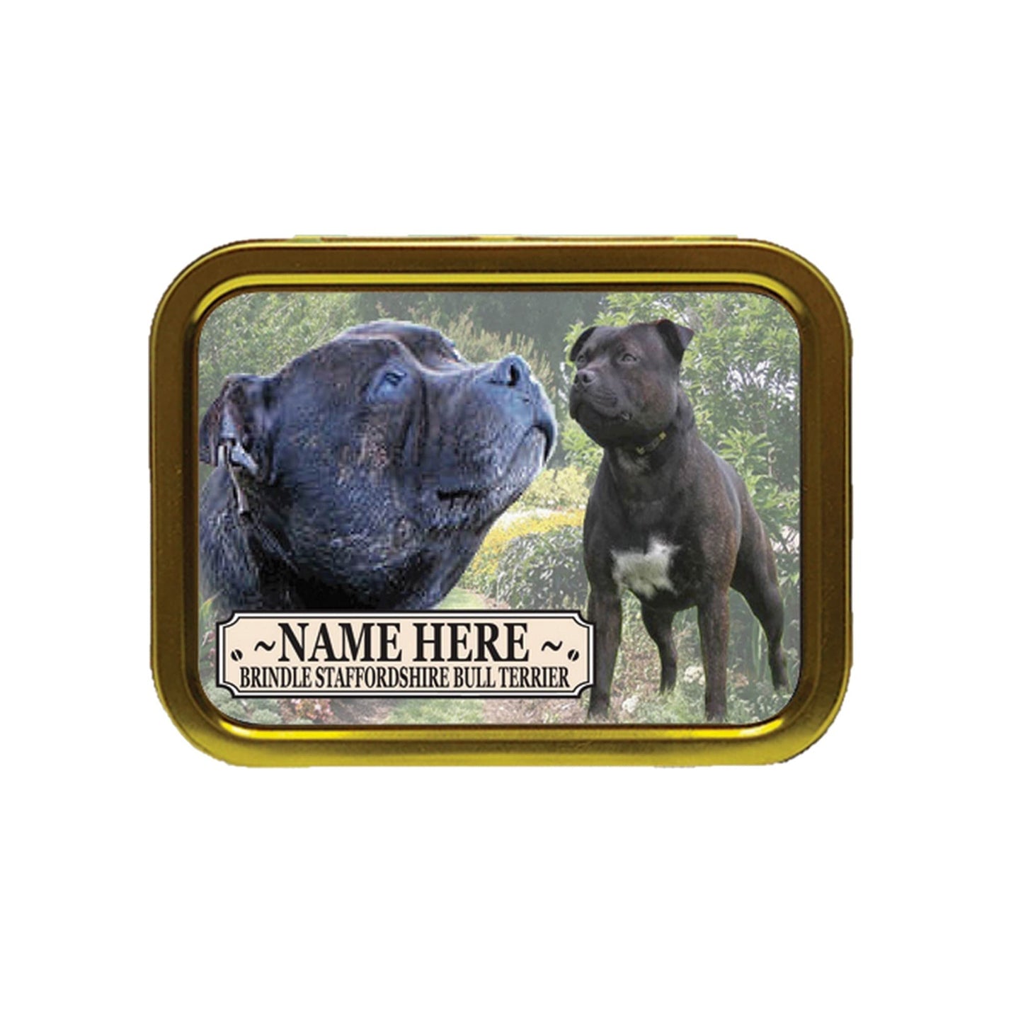 Brindle Staffordshire Staffy Dog Breed Personalised Tobacco Tin & Products Gift Set