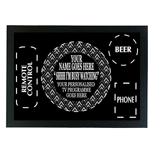 Shhh! I'm watching personalised TV gift beer male/female lap tray (BLACK)