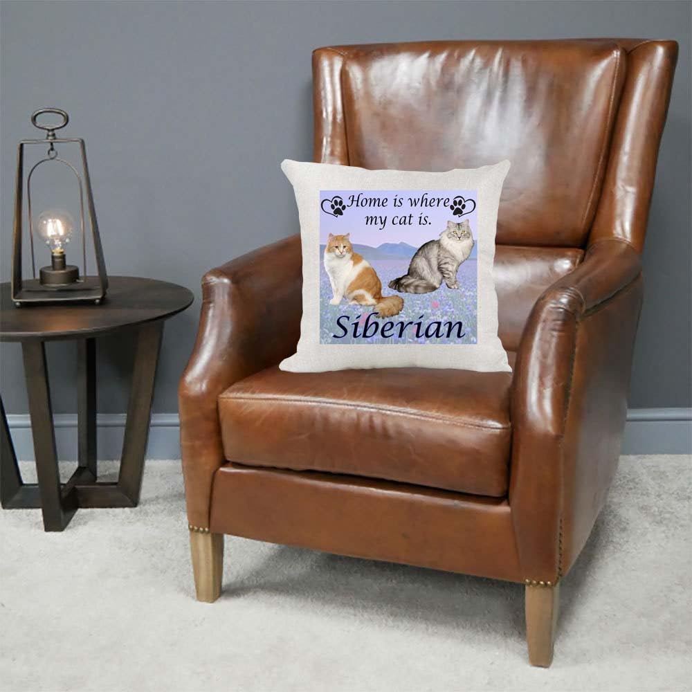Siberian Breed Home is Where My Cat is Kitten Slave Owner Country Canvas Style Cushion Cover Gift