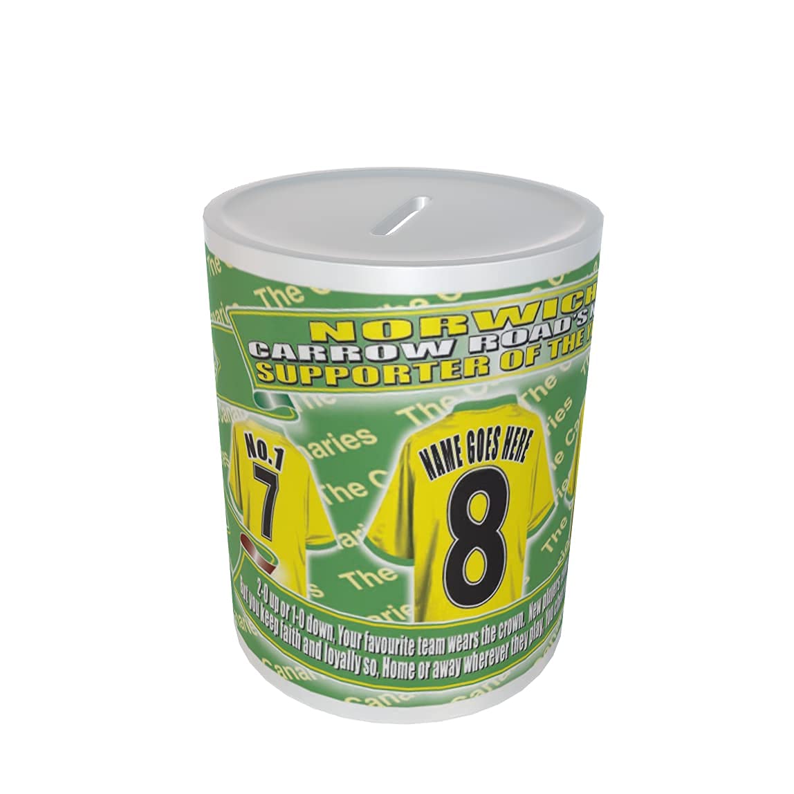 Norwich Football Shirt Personalised Ceramic Money Box Gift