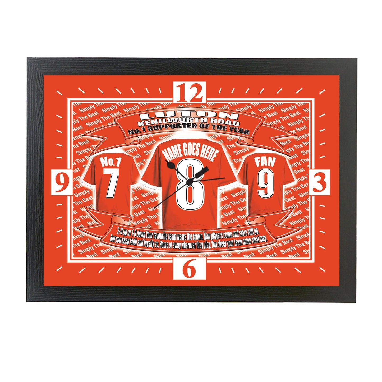 Luton Football Shirt Personalised Clock Gift Present