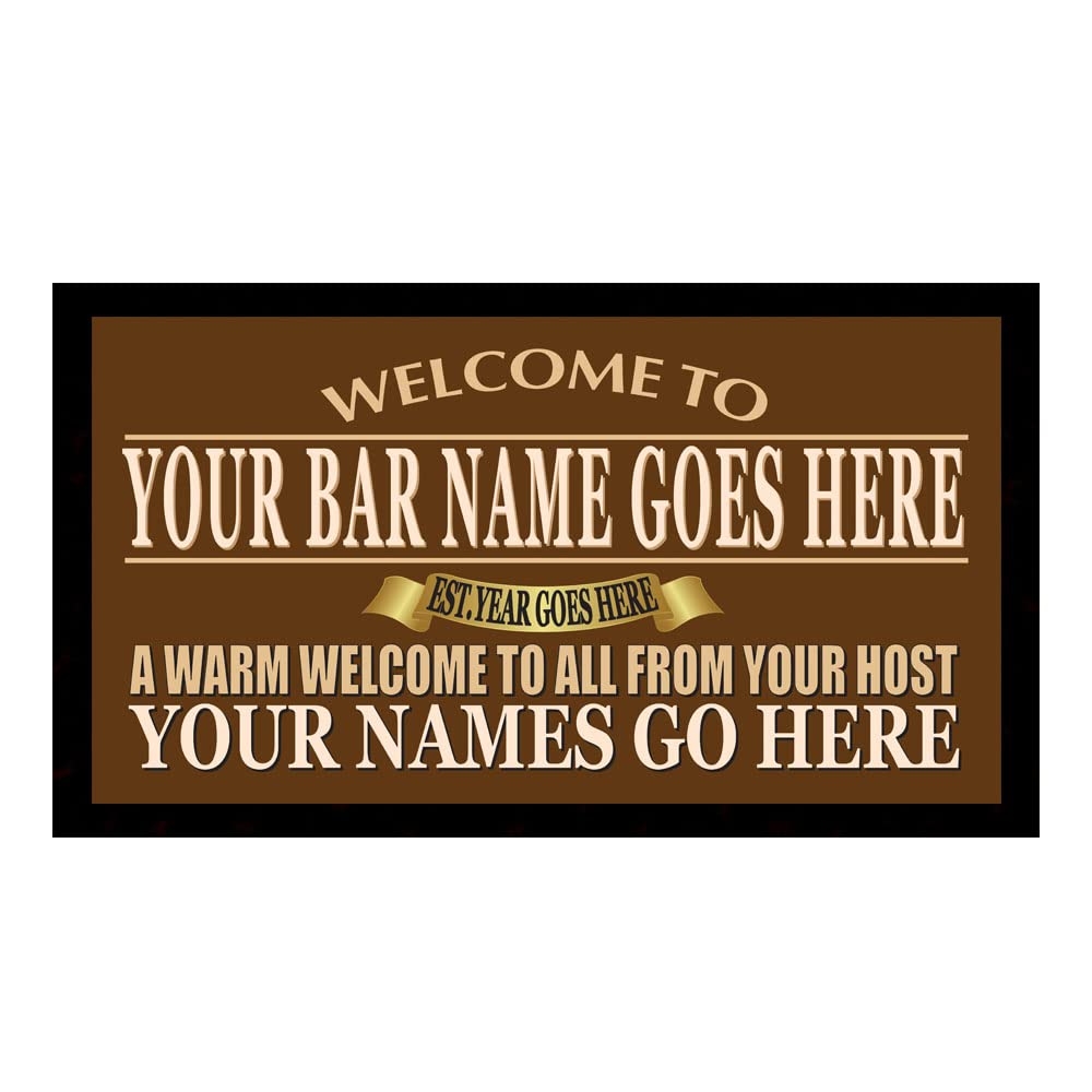 Welcome Bar Mat Runner with Non- Slip Rubber Back and Personalised Name with Home, Pub, Coffee Shop, Venue, Garden, Bar Gift
