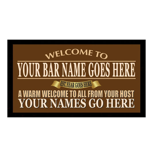Welcome Bar Mat Runner with Non- Slip Rubber Back and Personalised Name with Home, Pub, Coffee Shop, Venue, Garden, Bar Gift