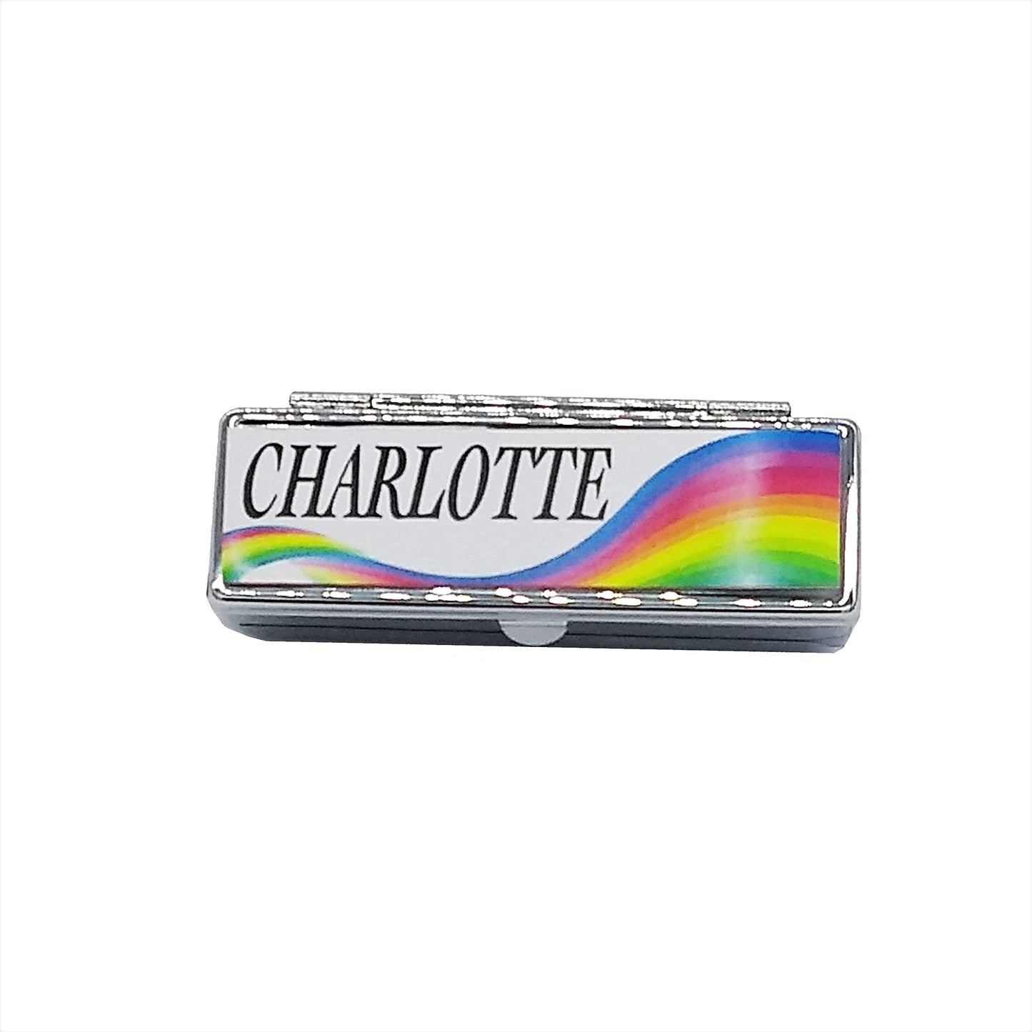 Personalised Rainbow Wave Silver Metal Lipstick Holder Case Gift