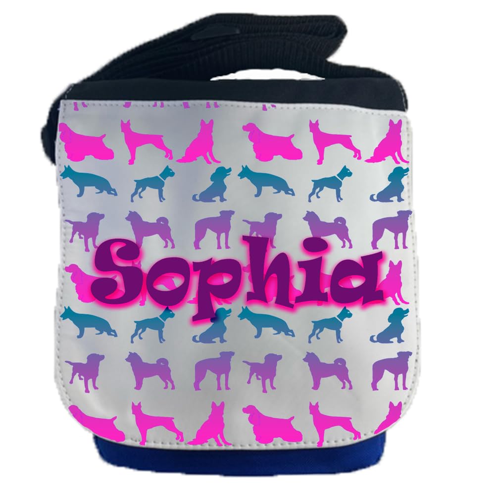 Kids Childrens Personalised Name Dogs School Messenger Bag