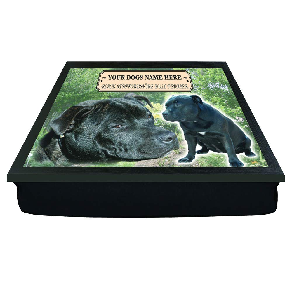 Black Staffordshire Staffy Bull Terrier Personalised Dog Breed Gift Lap Tray