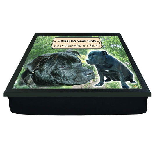 Black Staffordshire Staffy Bull Terrier Personalised Dog Breed Gift Lap Tray