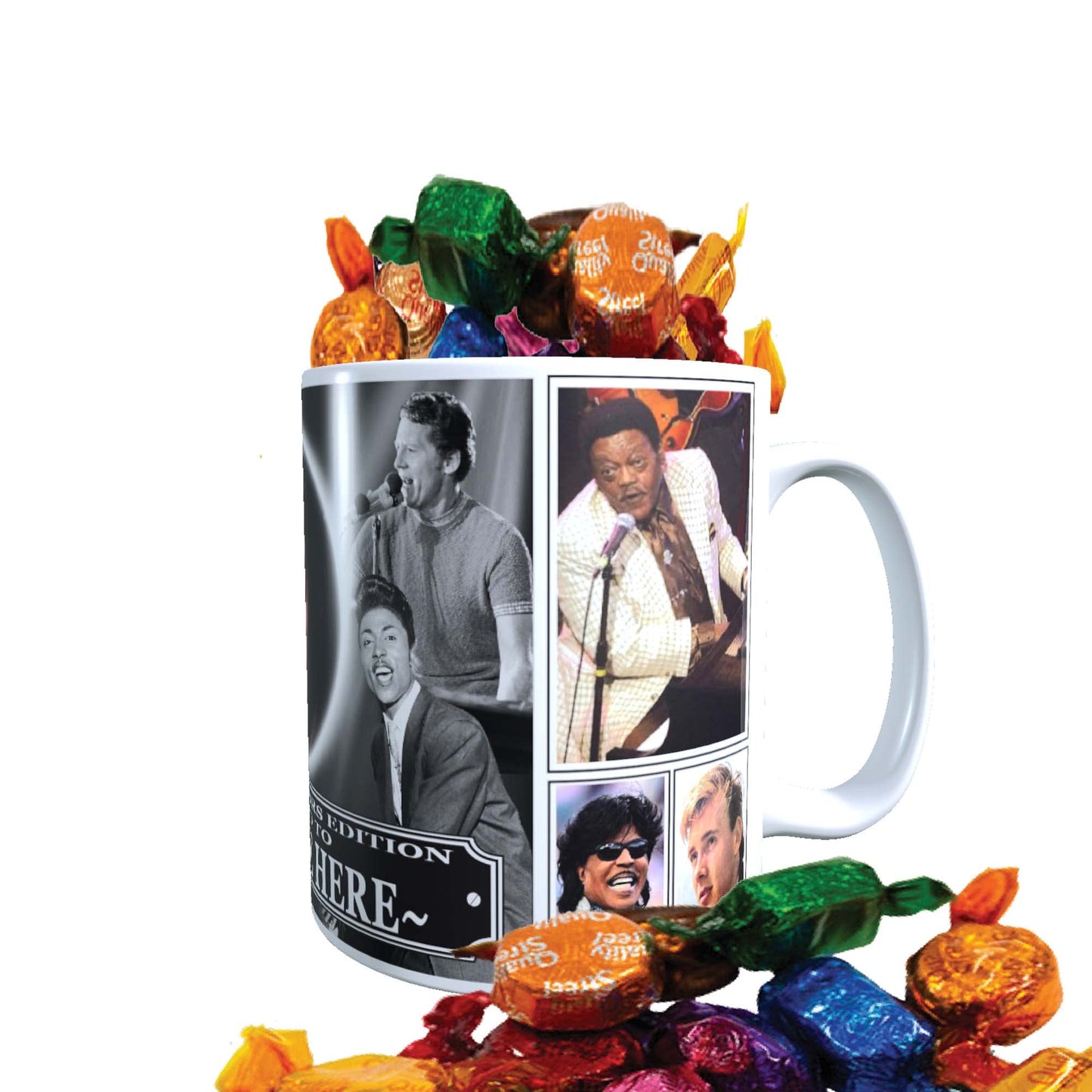 Rock n Roll Greats of 50s & 60s Personalised Music Icon Mug with Choice of Sweets Gift