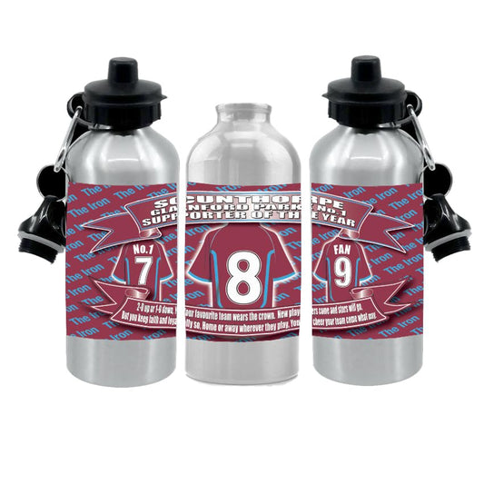 Scunthorpe Football Shirt Silver Aluminium Two Lid Unisex Water Bottle Gift