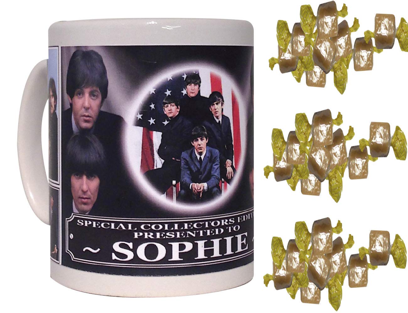 The Beatles Personalised Icon Gift Mug with Sweets
