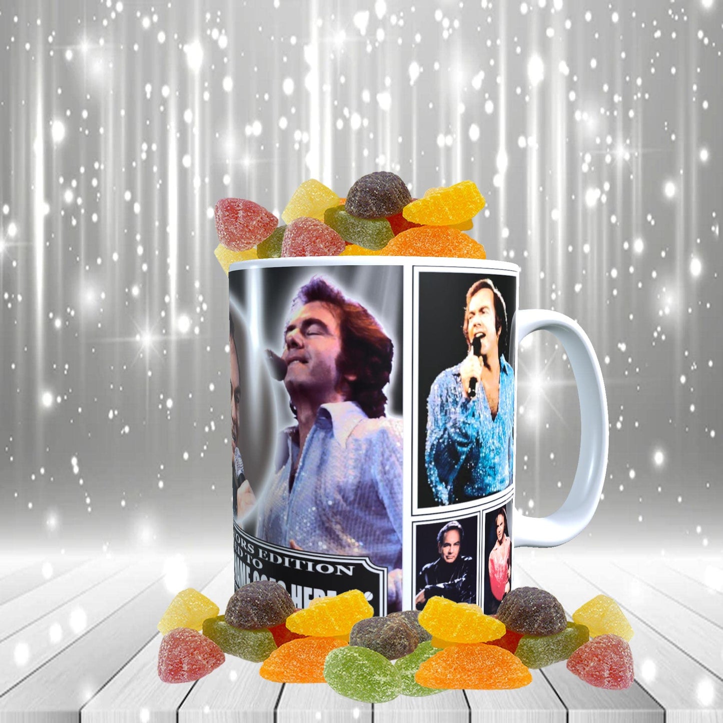 Neil Diamond Icon Personalised Mug with Choice of Sweets Gift