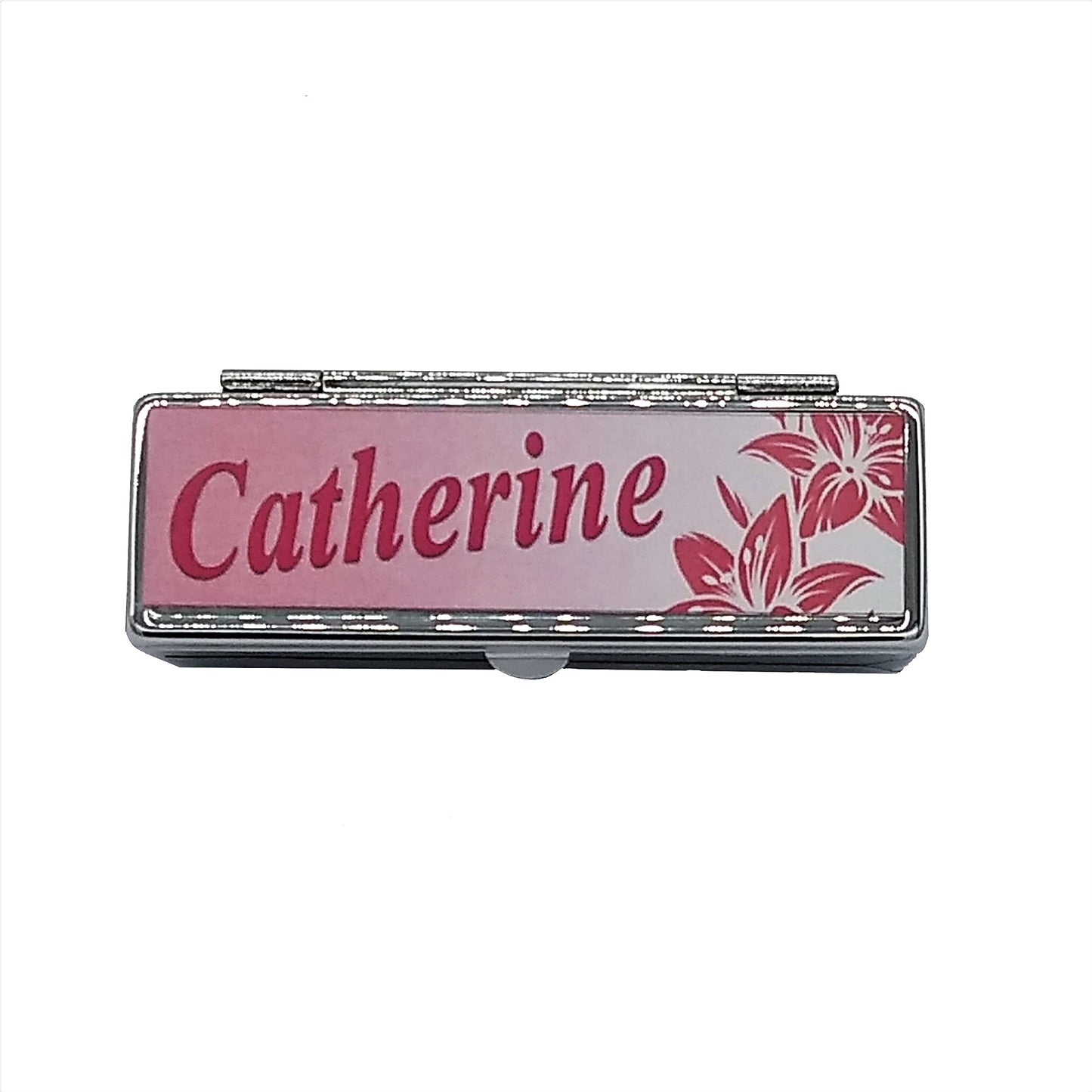 Personalised Elegant Pink Orchid Floral Silver Metal Lipstick Holder Case Gift