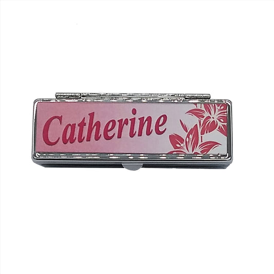 Personalised Elegant Pink Orchid Floral Silver Metal Lipstick Holder Case Gift