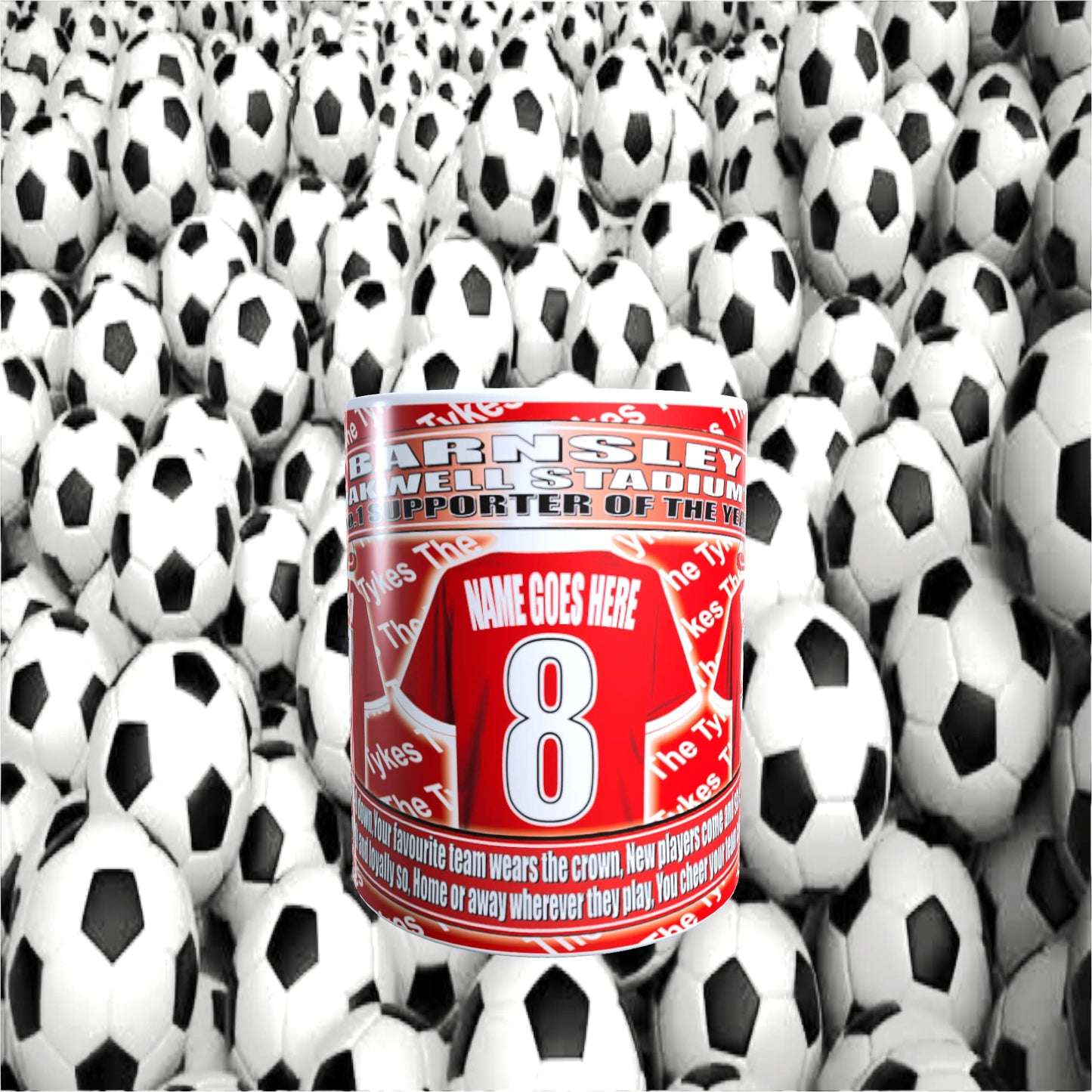 Barnsley Football Team Shirt Personalised Mug Gift with Chocolate Footballs