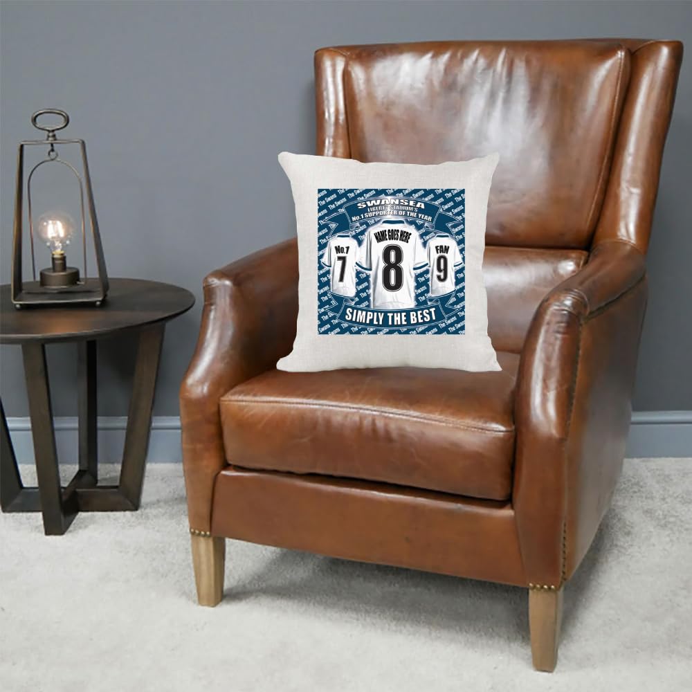 Swansea Personalised Football Naturally Country Canvas Style Cushion Cover Gift
