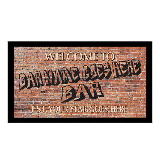 Graffiti Brick Wall Bar Mat Runner with Non- Slip Rubber Back and Personalised Name and Year Home, Pub, Coffee Shop, Venue, Garden, Bar Gift