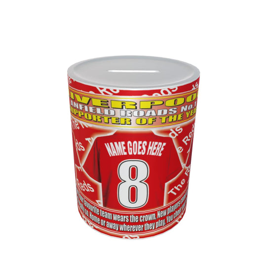 Liverpool Personalised Football Shirt Ceramic Money Box Gift, Multicoloured
