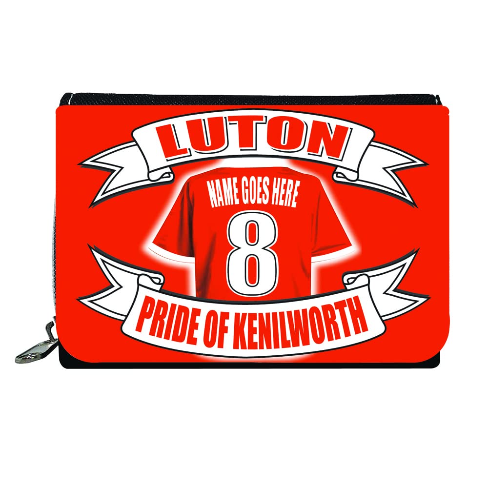 Red pouch with a printed design of a red shirt, text, and a zipper.