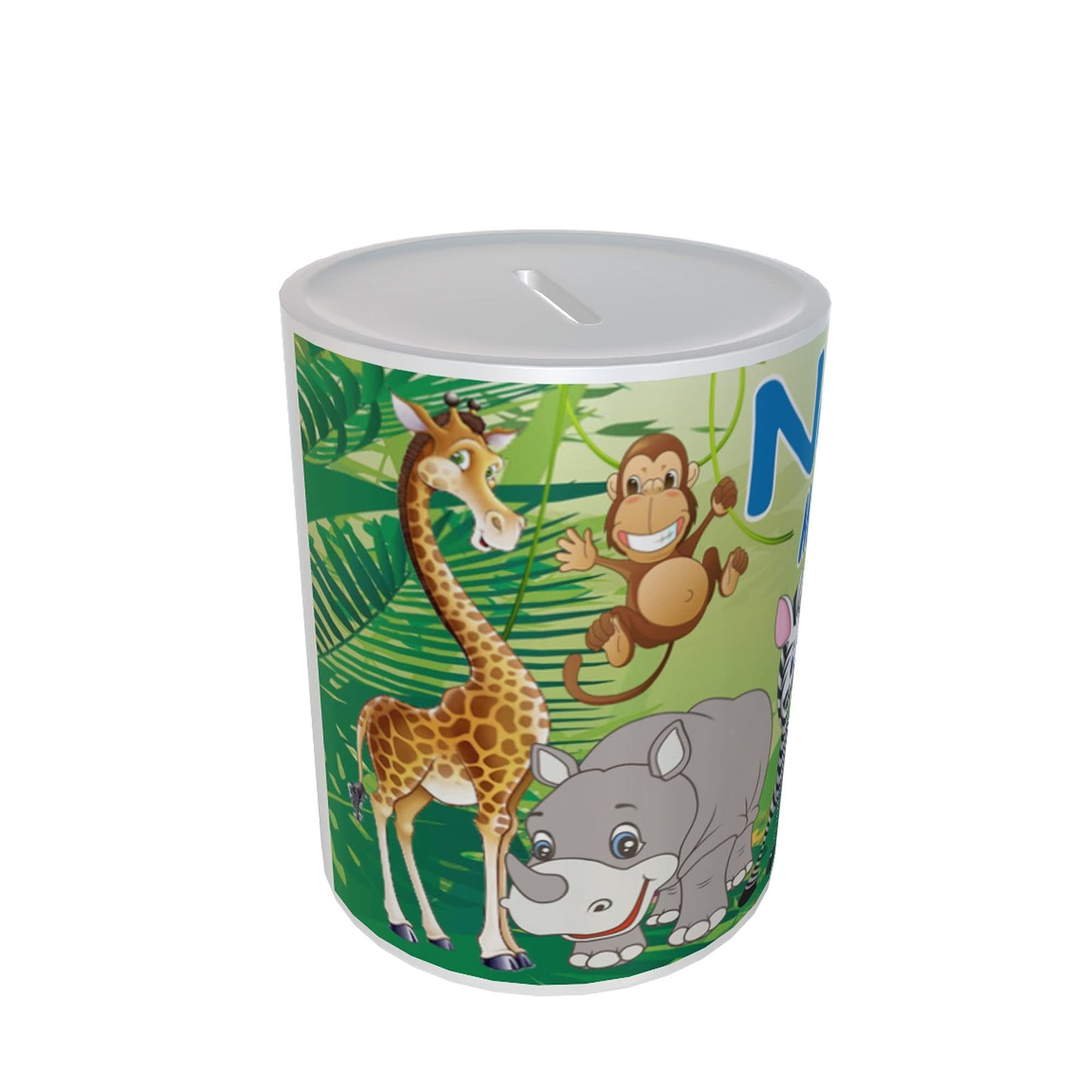 Personalised Kids Safari Jungle Animals Ceramic Piggy Bank Money Box Gift
