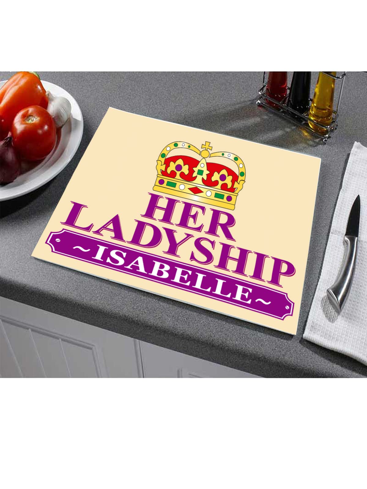 Her Ladyship Personalised Toughened Glass Heat Resistant Worktop Saver Cutting and Chopping Board Gift