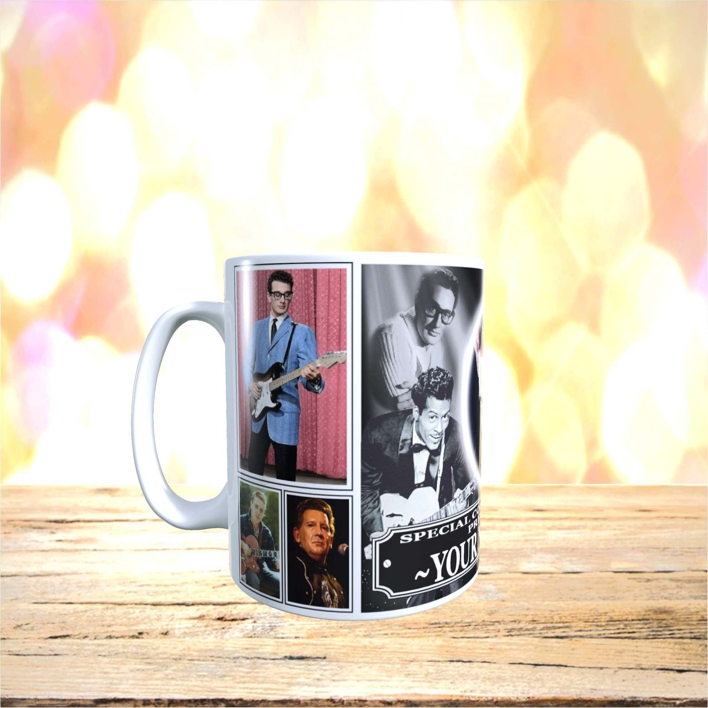 Rock n Roll Greats of 50s & 60s Personalised Music Icon Mug with Choice of Sweets Gift