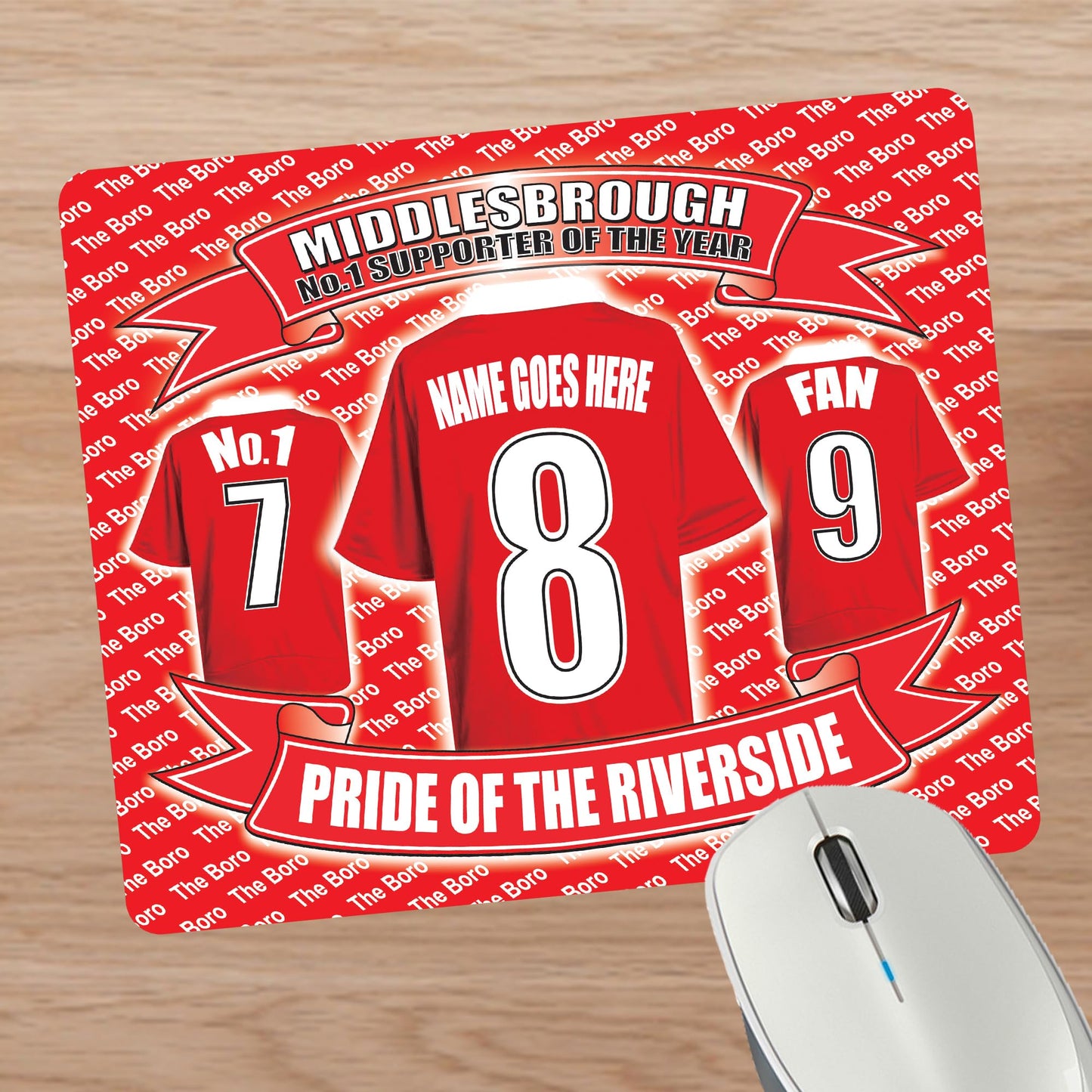 Middlesbrough Football Shirt Personalised Mouse Mat Gift