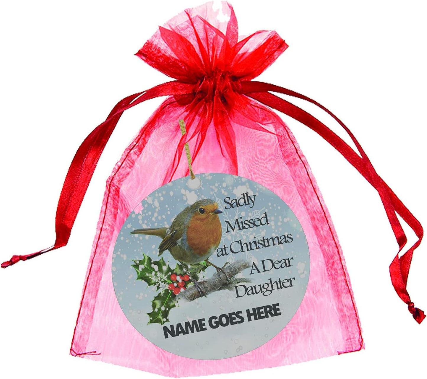 Sadly Missed Robin Remembrance Personalised Ceramic Christmas Tree Memorial Hanging Decoration,