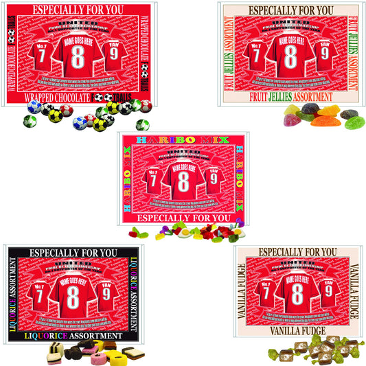 Manchester Reds Personalised Football Shirt Gift Boxed Choice of Sweets