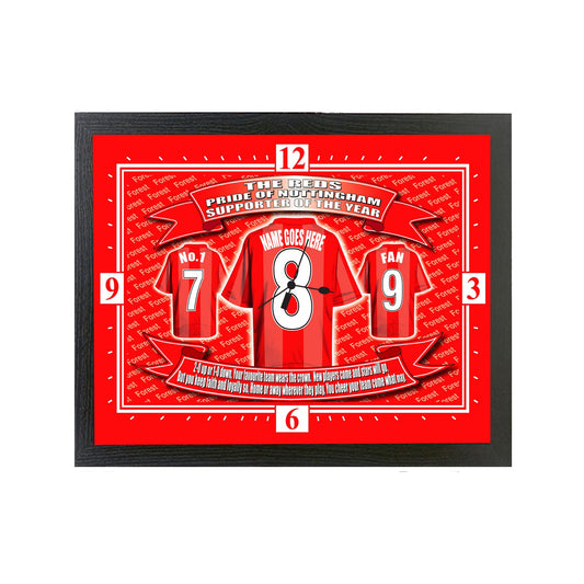 Notts Forest Personalised Football Shirt Wall Clock Gift Present - Red, 25cm x 34cm - Modern Sports Wall Clock