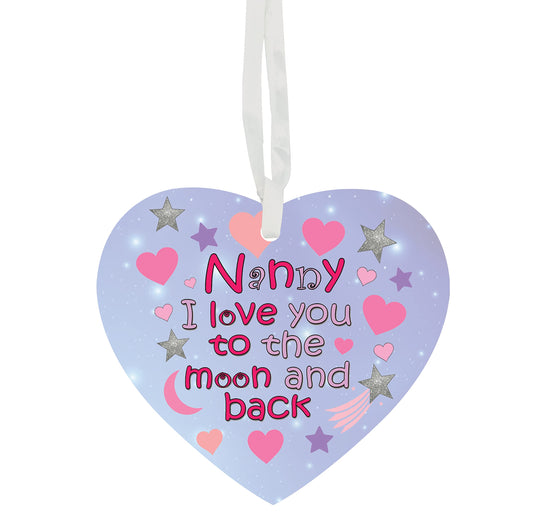 Nanny I Love You To The Moon & Back Hanging Heart Ceramic Keepsake Gift (More Relative Options Are Also Available)
