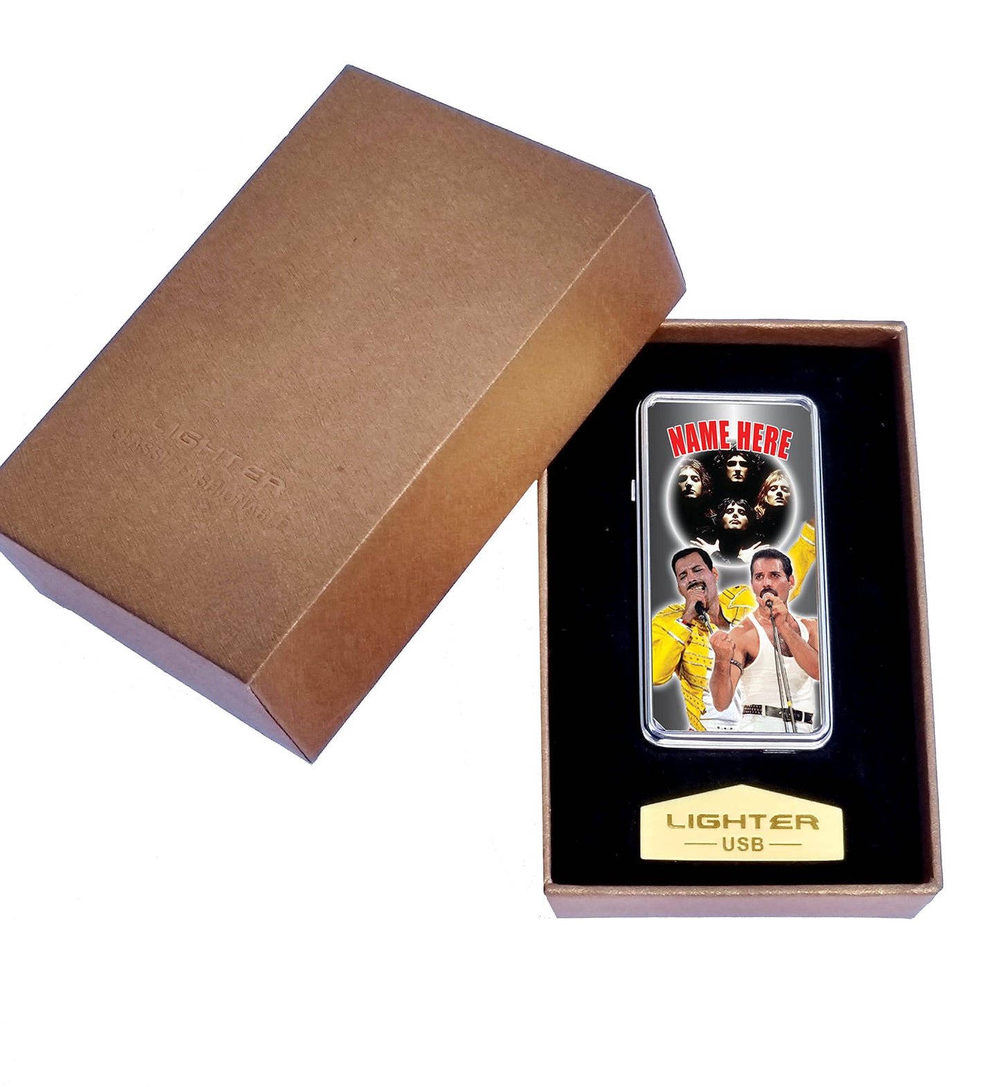 Freddie Merc Personalised Icon Rechargeable Gift Boxed Silver Metal USB Lighter