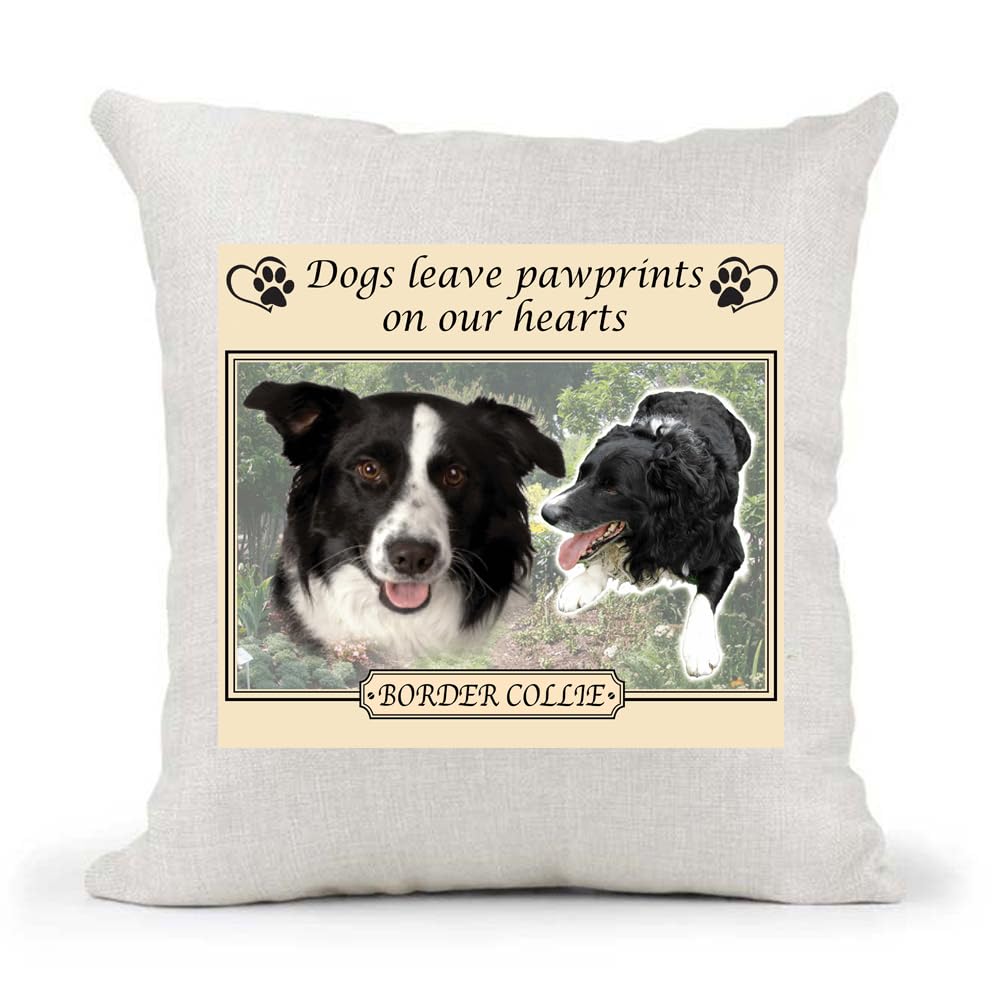 Border Collie Dogs Leave Pawprints on our Hearts Country Canvas Style Cushion Cover Gift