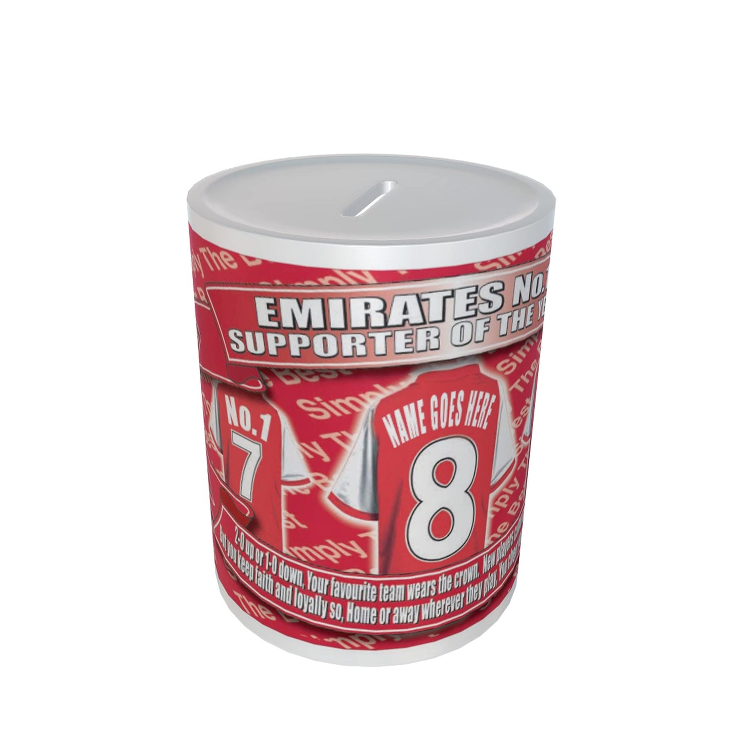 Gooners Football Shirt Personalised Ceramic Money Box Gift