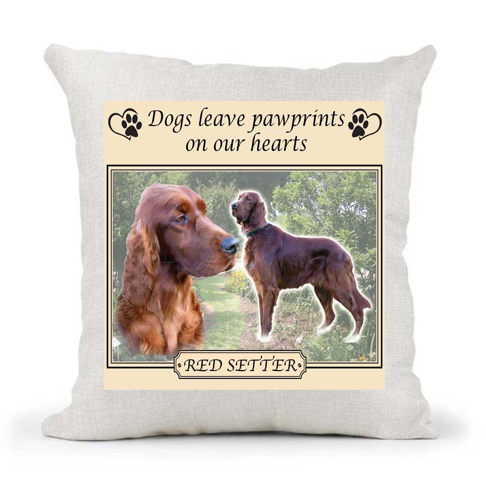 Red Setter Dogs Leave Pawprints on our Hearts Country Canvas Style Cushion Cover Gift