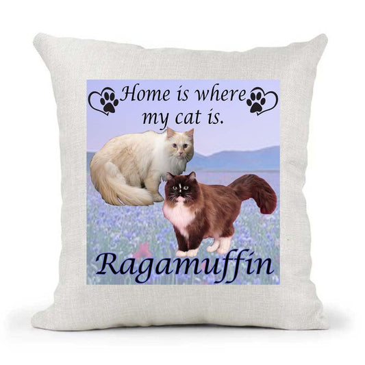 Ragamuffin Breed Home is Where My Cat is Kitten Slave Owner Country Canvas Style Cushion Cover Gift