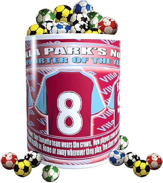 The Villa Football Shirt Mug Team-Aston Gift with Chocolate Footballs