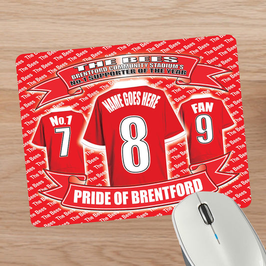 Brentford Football Shirt Personalised Mouse Mat Gift