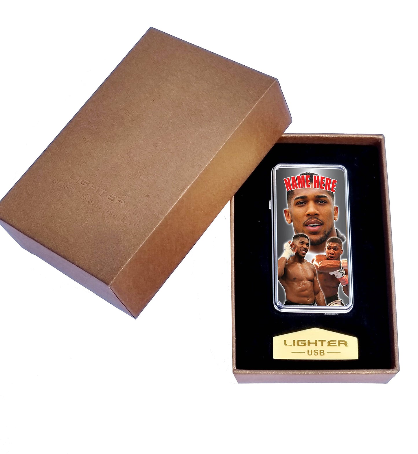 Anthony Personalised Icon Rechargeable Gift Boxed Silver Metal USB Lighter Boxing Champion