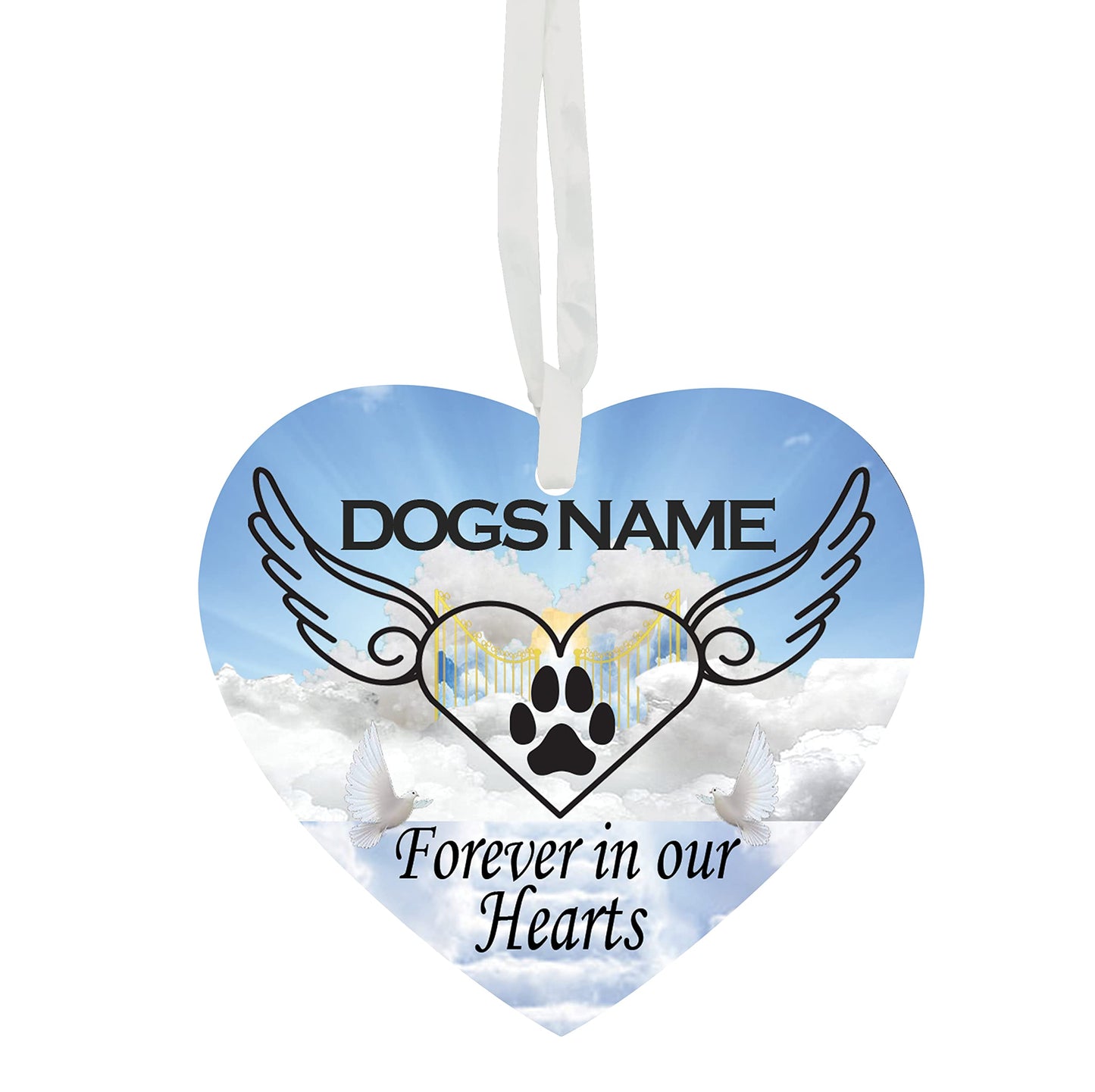 Forever In Our Hearts - Dog Paw - Cat Paw Heaven Personalised Remembrance Memorial Hanging Heart Ceramic Keepsake, White, 7 x 7cm