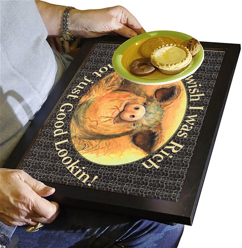 I Wish I Was Rich & Not Just Good Lookin Pig Lap Tray Bean Bag Cushion Gift