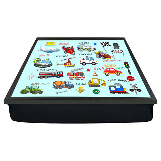 Junior Fun Cartoon Vehicles Blue Design Soft Cushion Lap Tray Gift