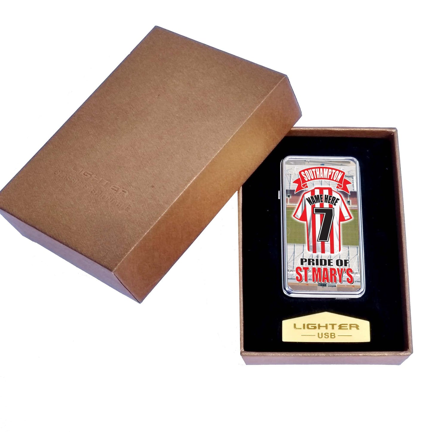 Southampton Personalised Football Shirt Rechargeable Gift Boxed Silver Metal USB Lighter