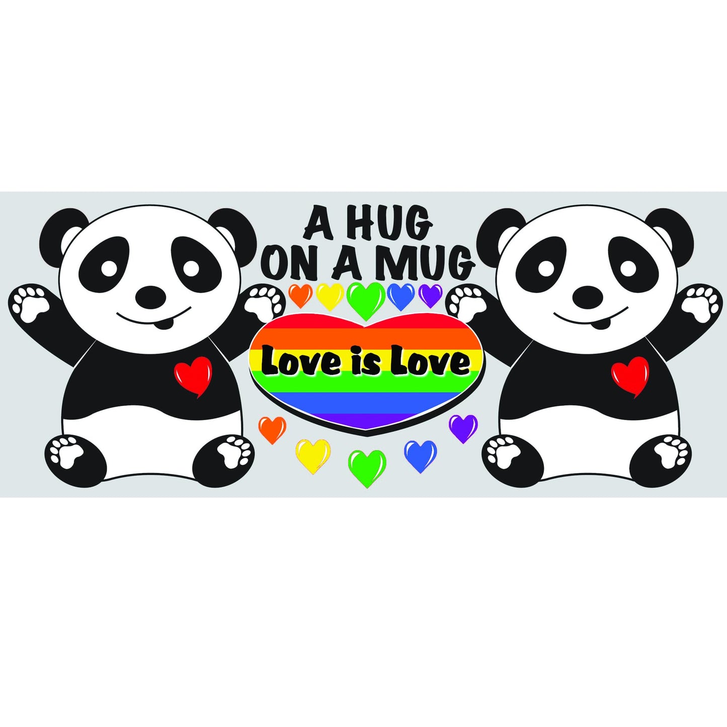 Love is A Hug Panda Rainbow Valentine's Day Any Occasion Mug Gift - Ceramic, Round, Hot Beverage Cup, 1 Cup Capacity