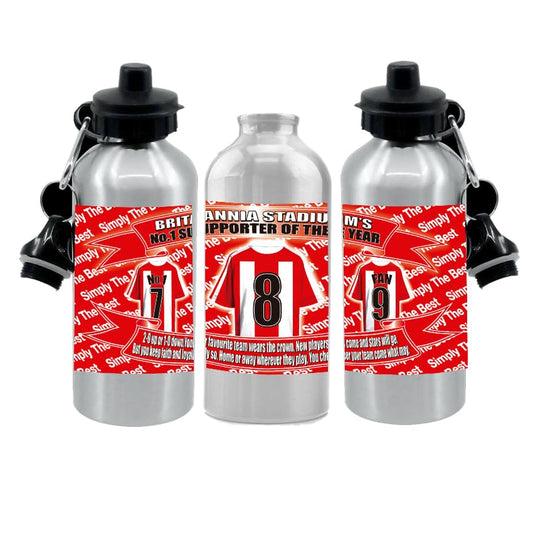 Stoke Football Shirt Silver Aluminium Two Lid Unisex Water Bottle Gift