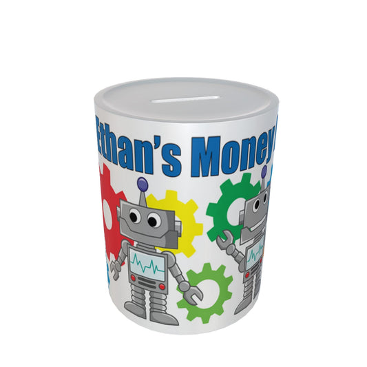 Personalised Kids Robot Ceramic Piggy Bank Money Box Gift