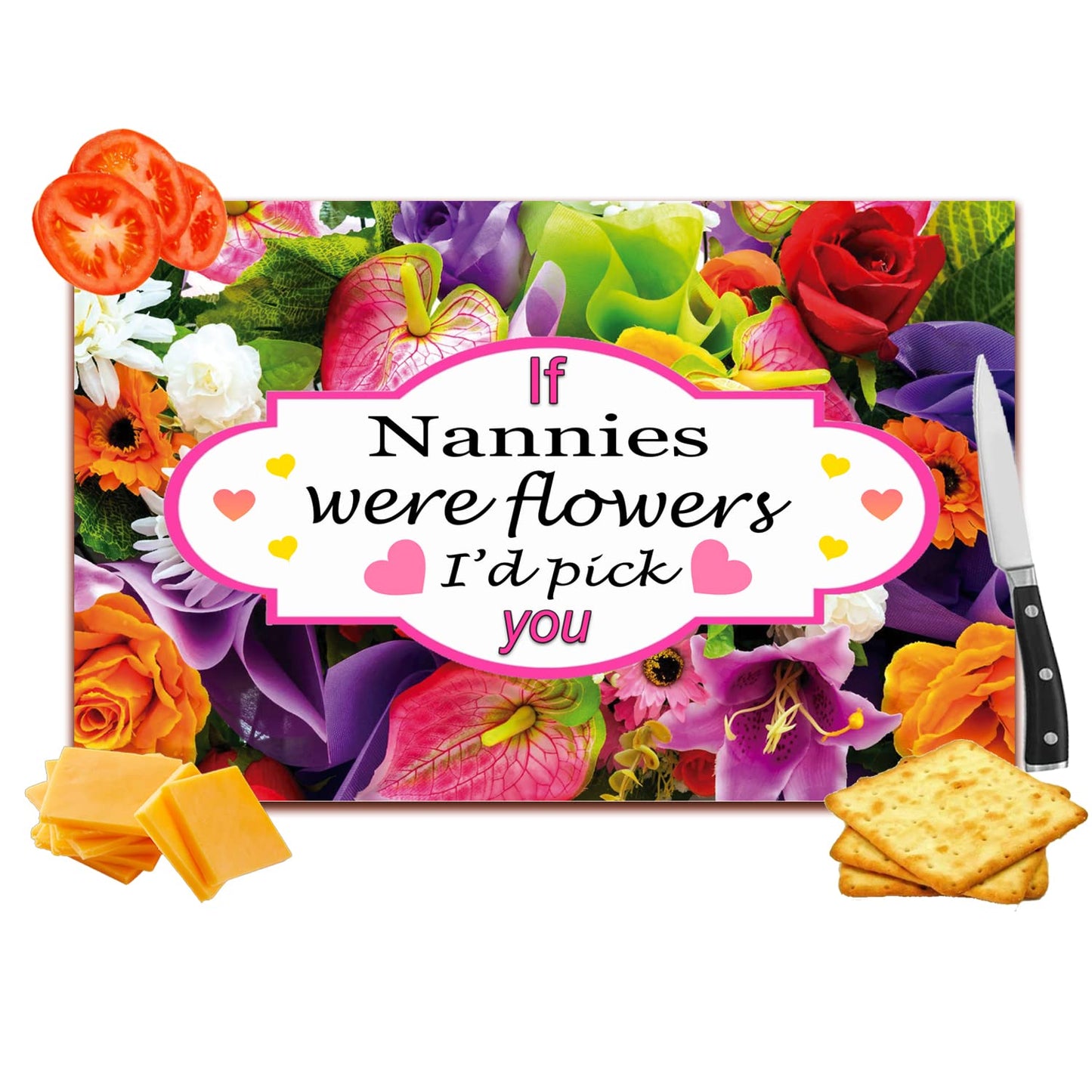 If You were A Flower I’d Pick You Floral Bouquet Pink Hearts Family & Friends Toughened Glass Heat Resistant Worktop Saver Cutting and Chopping Board Gift