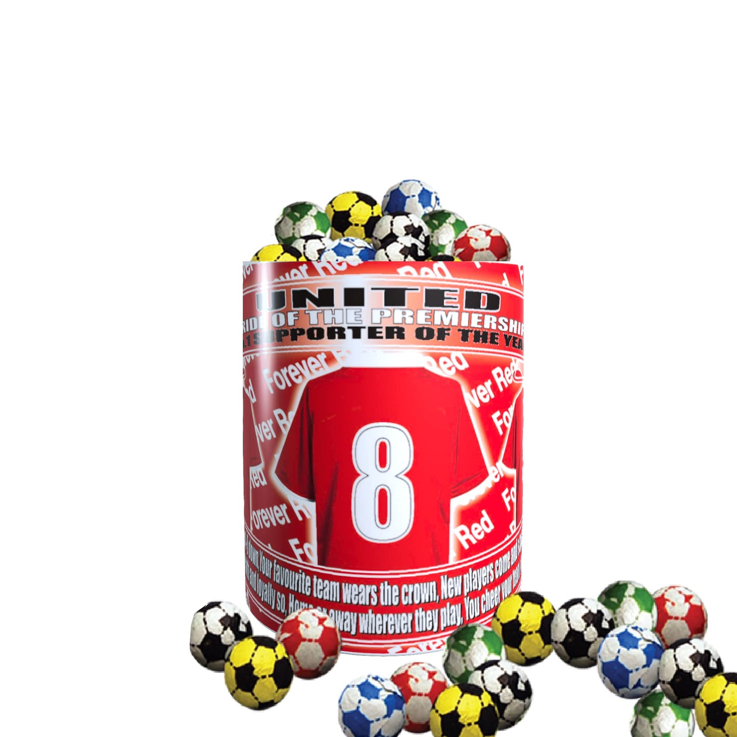 Manchester Reds Football Shirt Mug Gift with Chocolate Footballs