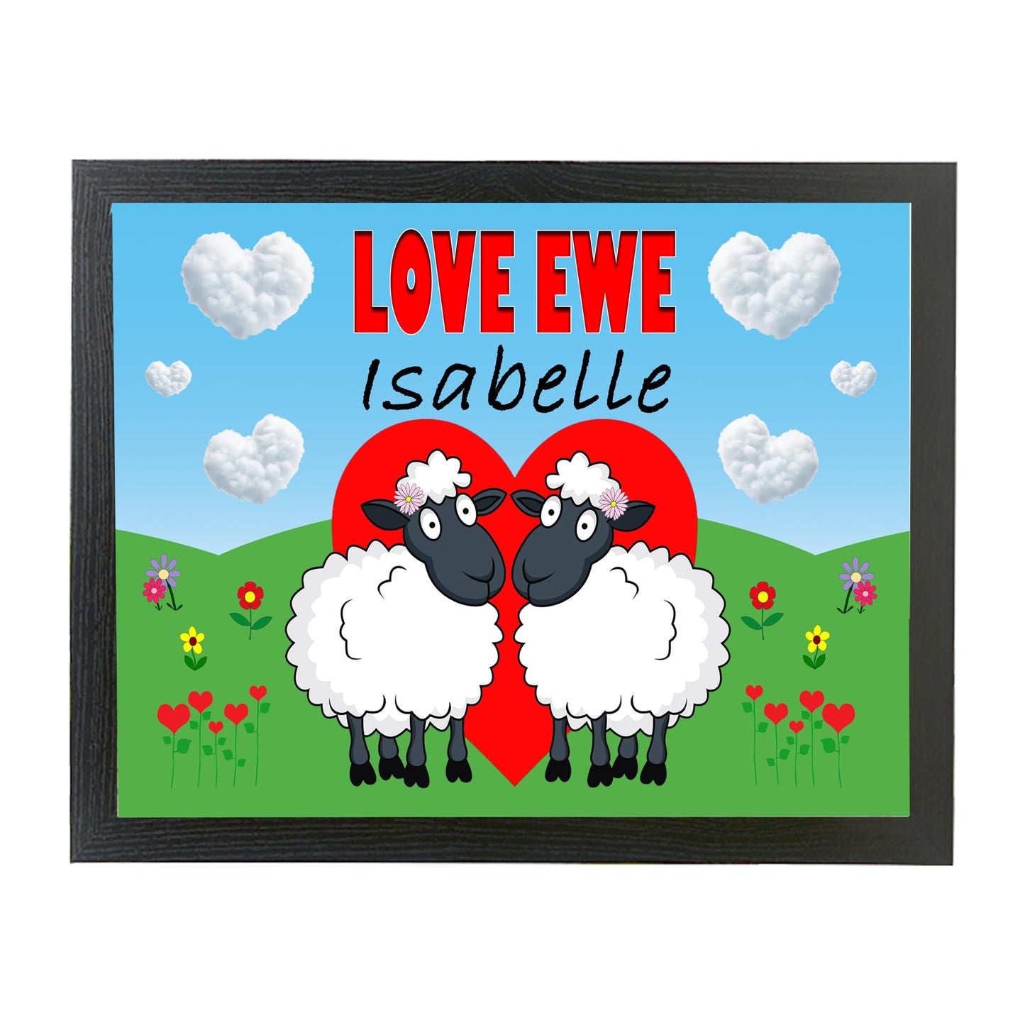 Love Ewe Two Female Personalised Cute Sheep Cushioned Lap Tray Gift Present